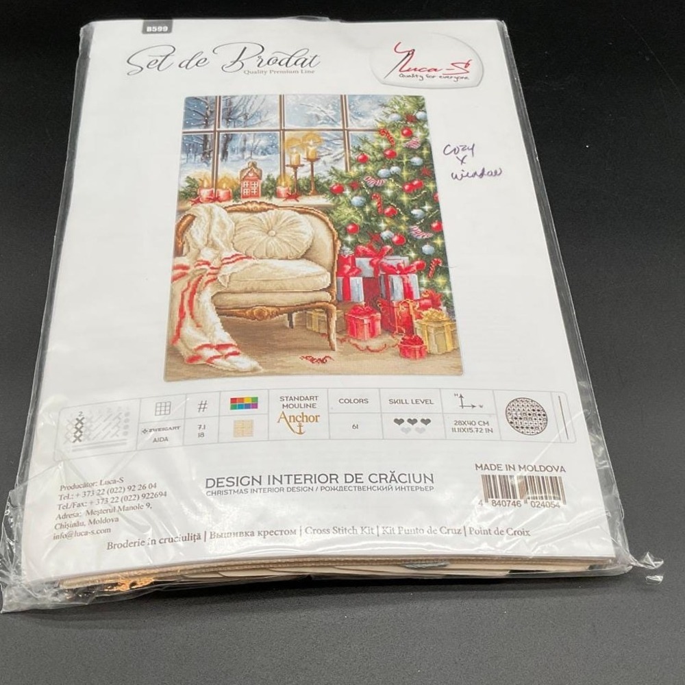 Luca‑S Christmas Interior Cross Stitch Kit 18ct Aida Anchor‎ Floral Fireplace